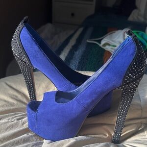 Wild Pair Royal Blue Suede Heels with Studded Accents